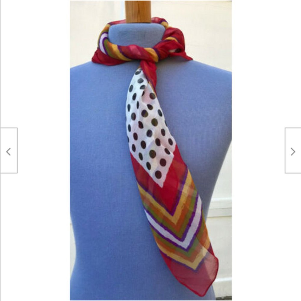 Sheer Polka Dot & Stripe Square Scarf Vintage Emanuel Geraldo 31" Bandana Italy